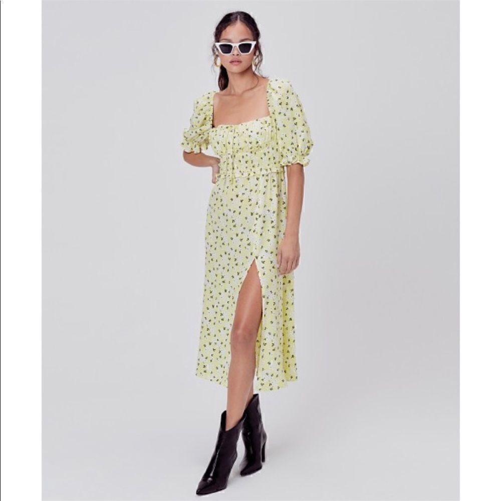 For Love & Lemons Chrysanthemum Midi Dress Lemonade Size M